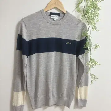 LACOSTE 그레이 네이비 스트라이프 니트 스웨터