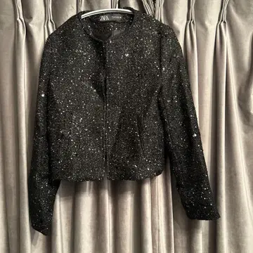 ZARA 블랙 스팽글 노카라 자켓