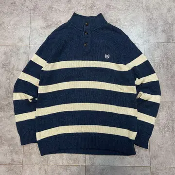 CHAPS 보더 버튼 하이넥 로고 코튼 니트