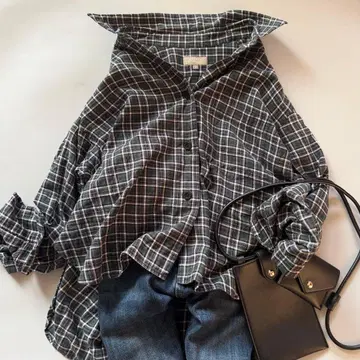 마가렛호웰 캐시미어 혼방 체크 긴팔 셔츠 그린 코튼