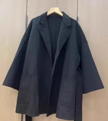 블랙 롱 코트 허리 벨트 포함