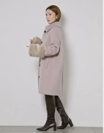 SNIDEL 스나이델 퍼 소매 울 코트 베이지 0