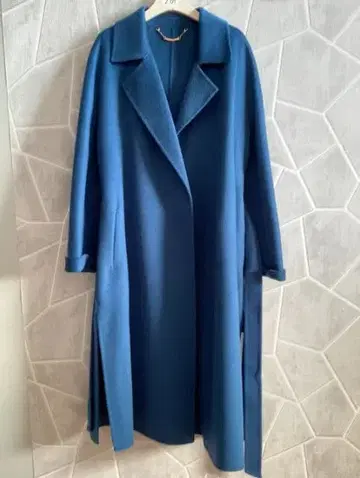 파란색 울 느낌 롱 코트 벨트 포함