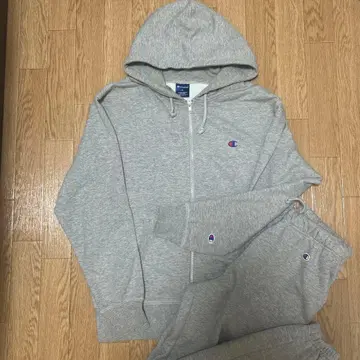 Champion 그레이 풀 집업 후드티 스웨트 팬츠 세트 XL