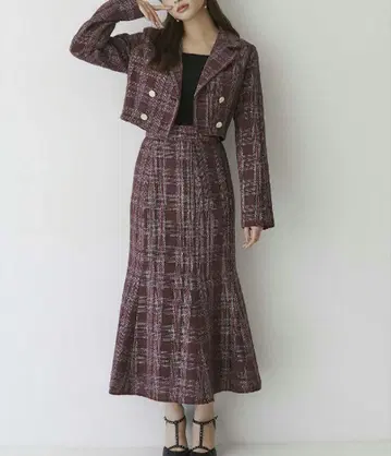 리젝시 트위드 더블 숏 자켓 머메이드 스커트 셋업