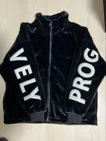 블랙 퍼 플리스 자켓 남성용 XL 소매 로고 VELY PROG