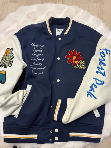 ZARA 자수 바시티 자켓 M 네이비/화이트