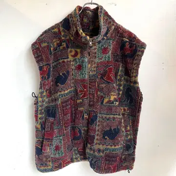빈티지 캐나다제 디자인 베스트 보아 베스트 플리스 구제 의류 멀티 컬러