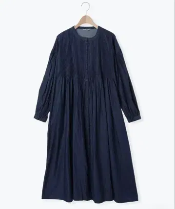 면린넨/데님 핀턱 원피스 Samansa Mos2 네이비 완판템