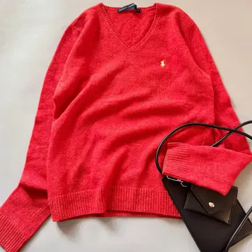 랄프 로렌 L 캐시미어 울 긴팔 니트 오렌지 레드