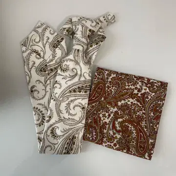 와타베 웨딩 페이즐리 무늬 실크 넥타이 손수건 세트