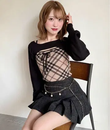 리본 디테일 긴팔 니트 + 쇼핑백, 부직포 수납 봉투