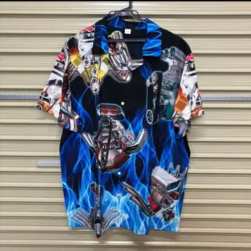 V8 핫로드 엔진 슈퍼차저 알로하 셔츠 미국차 머슬카