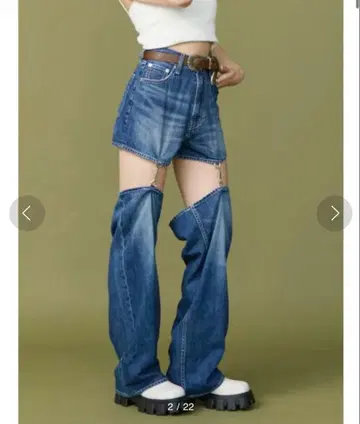 EVRIS 에브리스 체인 슬래시 와이드 데님 팬츠