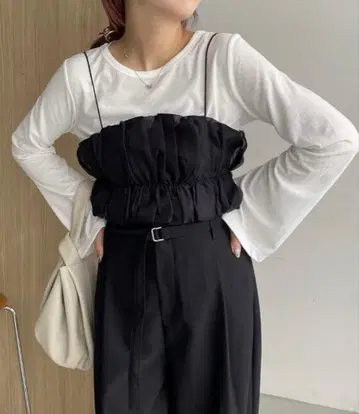 CAPRICIEUX LE'MAGE [세트 아이템] 프릴 뷔스티에 롱T