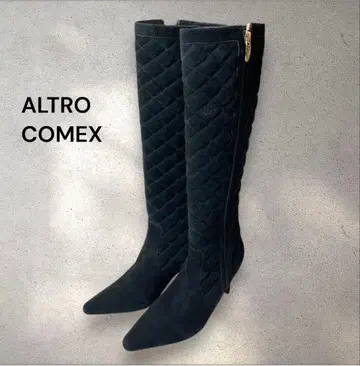 ALTRO COMEX 퀼팅 롱 부츠 블랙 레드 밑창 22.5 23