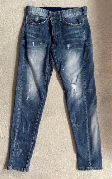 레트로 엔진 아담스 저글러 스키니 데님 팬츠 페인트 데미지