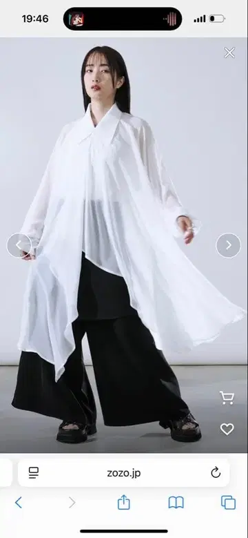 화이트 쉬폰 비대칭 롱 셔츠