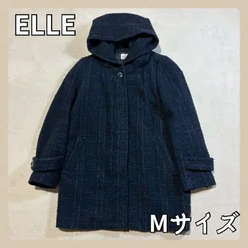 [ 아우터 ] 더플 코트 트위드 후드 체크 ELLE 네이비 겨울