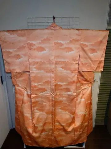 새상품급 시츠케 부착 워셔블 기모노 코몬 이중 기모노 구름 패턴