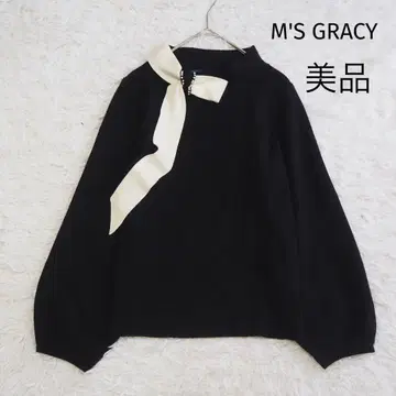 새상품급 엠즈 그레이시 리본 펄 니트탑 바이컬러 볼륨 소매