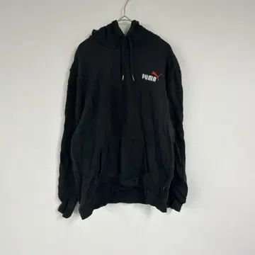 PUMA [ L ] 푸마 블랙 후드 부착 후드티 무지 심플