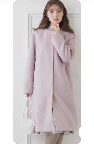 쿠튀르 브로치 비쥬 버튼 롱 코트 40 미사용 새상품 핑크