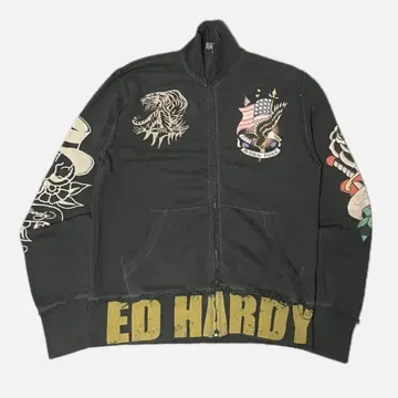 ED HARDY 풀 집업 맨투맨 다크 그레이 y2k 헤이세이 갸루