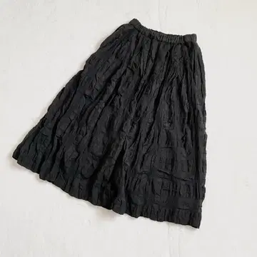 kagure 코튼 실크 체크 턱 플레어 스커트 블랙