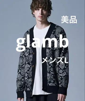 그램 glamb 페이즐리 무늬 코튼 니트 가디건 새상품급 남성용 L 블랙