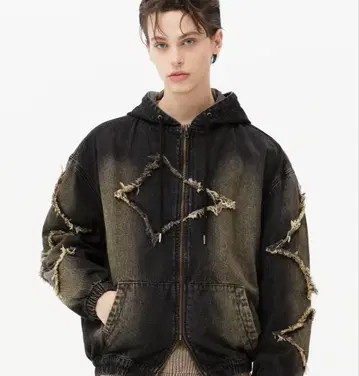 trillion 데미지 가공 후드 부착 후드티와 청바지 세트