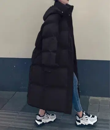 에코 다운 후드 블루종 오버 사이즈 자켓 후드 부착