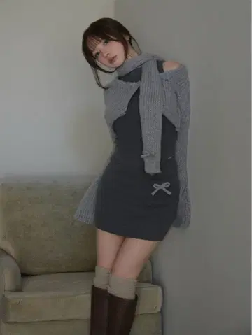 Andmary Zoff muffler knit set up gray