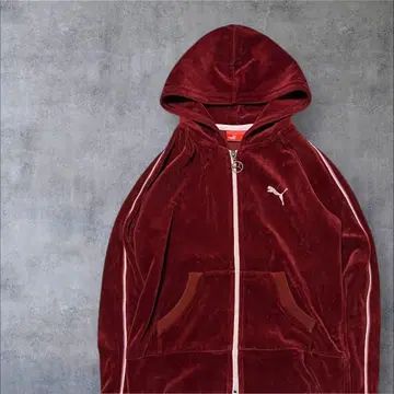 y2k PUMA 원 포인트 후디 버건디 벨로아
