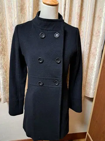 블랙 더블 브레스트 코트 S 사이즈