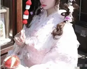 레이스 유카타 핑크 꽃무늬 유카타 오비 세트