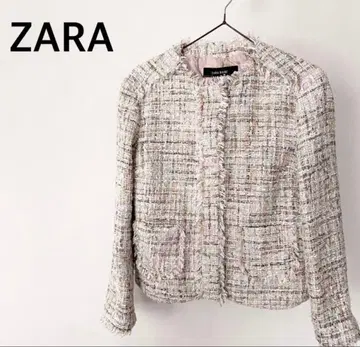 ZARA 자라 트위드 핑크 계열 자켓 숨김 버튼 USA S 사이즈