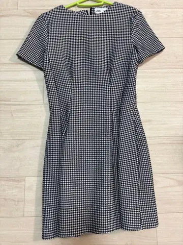 ZARA 하운드투스 체크 패턴 반팔 미니 원피스