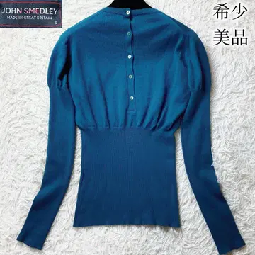 2 레어 새상품급 영국제 존스메들리 퍼프 슬리브 허리 리브 니트 블루