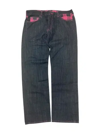 새상품급 다크 데님 체크 포켓 청바지 핑크 아메카지 그런지