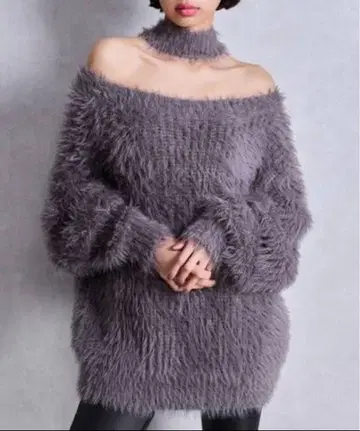 2WAY 샤기 초커 니트탑