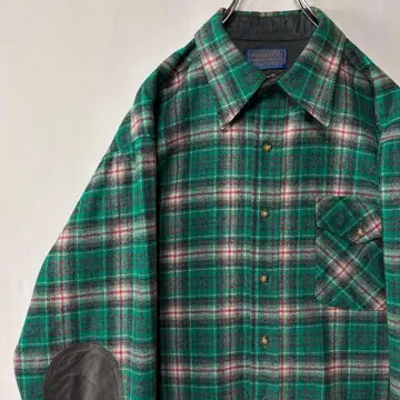 USA 제조 펜들턴 울 체크 셔츠 엘보 패치 L 사이즈 그린