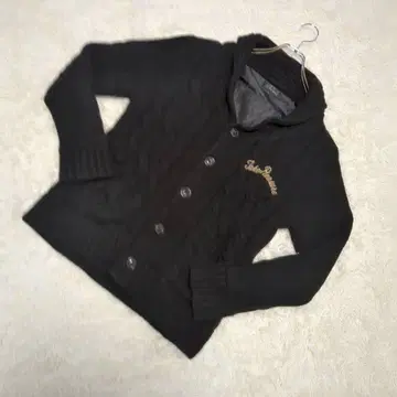 [ IVANHOE ] 아우터 가디건 블랙 케이블 짜임 뒷면 자수 L