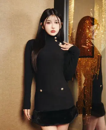 [ 블랙/FREE ] 헴퍼 니트 미니 원피스