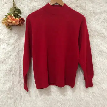 퍼스트벨 울 100% 하이넥 니트 긴팔 일본제 빨간색