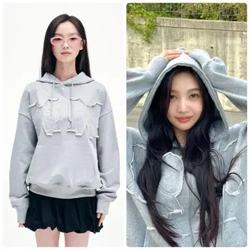 [ 새상품 ] YOUHEE 리본 자수 후드티 그레이