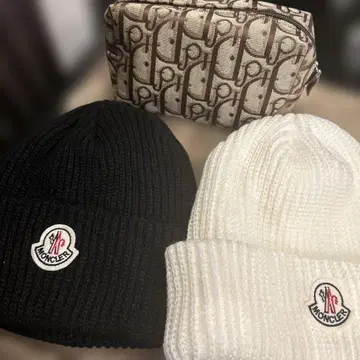 MONCLER 니트 모자 세트 블랙 화이트 2색 파우치 포함