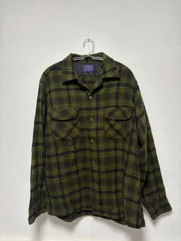 60s (1964년 이후) Pendleton 그린 계열 체크 플란넬 셔츠