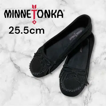 미네통카 모카신 신발 스웨이드 가죽 프린지 리본 블랙 킬티