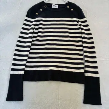 Bibiy. 니트 스웨터 캐시미어 혼방 네이비 화이트 보더 긴팔